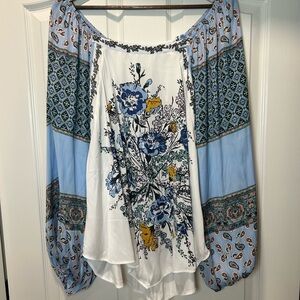 Free People Blue and White Floral Blouse